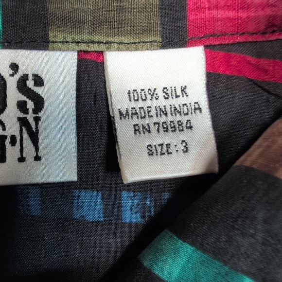 Chico's Design Shirt Womens 3 Multicolor Silk Button Up Comfort Casual Striped - Picture 7 of 10